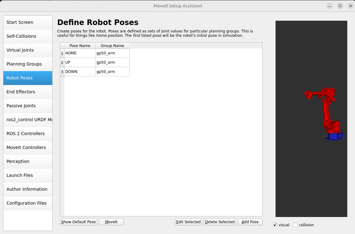 Review the GP50 robot poses