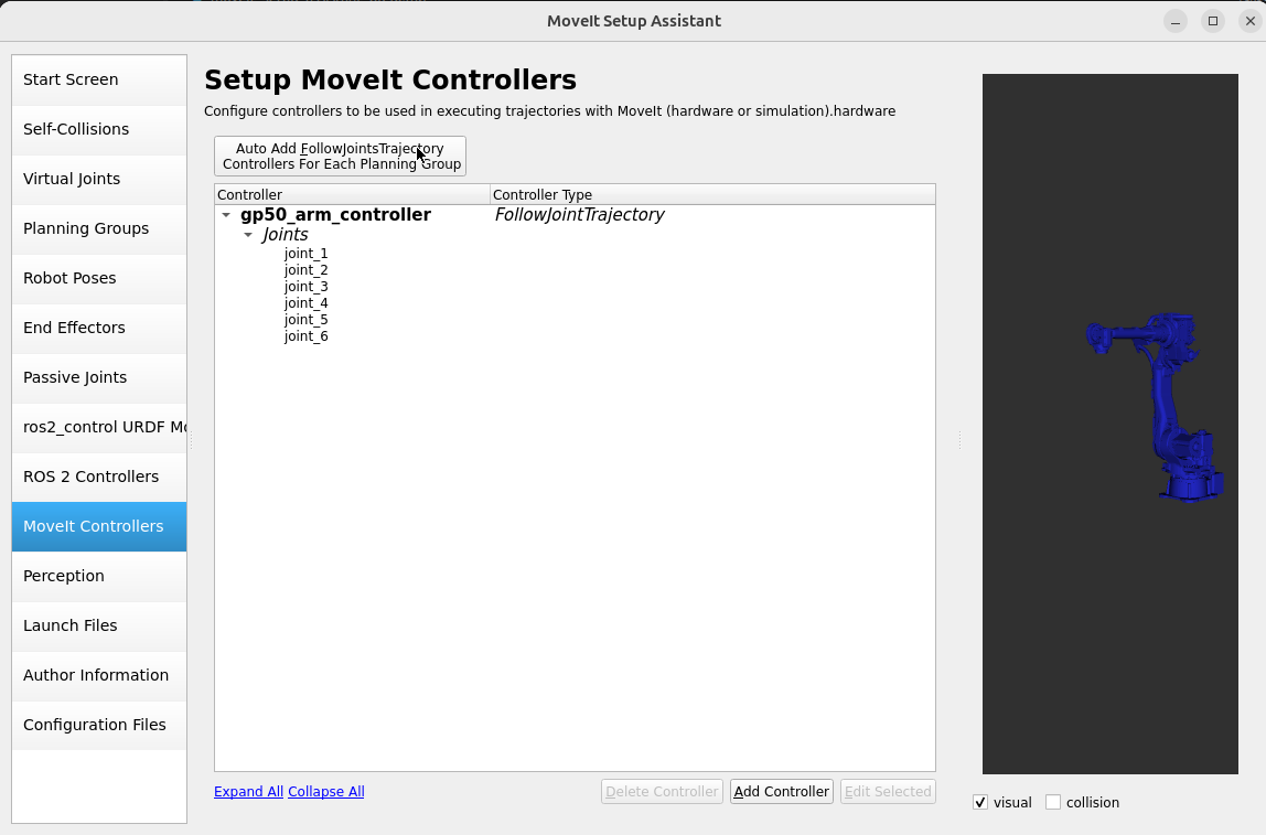 Review the GP50 MoveIt controller