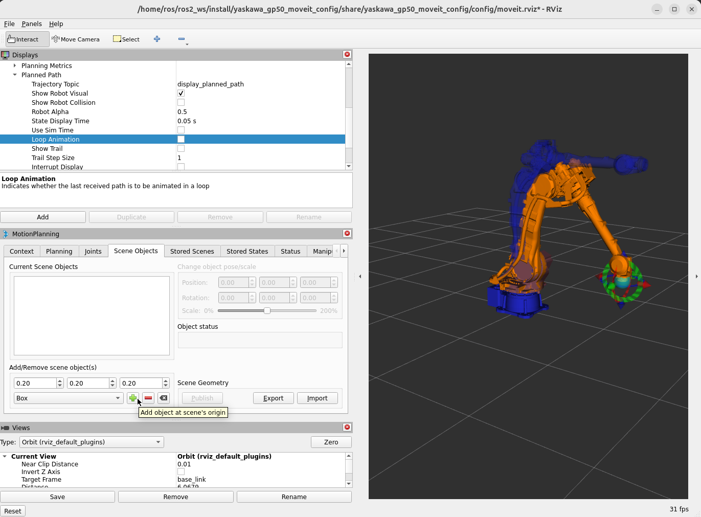 Add a box collider to the MoveIt scene
