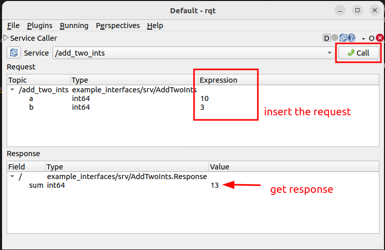 Calling the spawn service and displaying its response